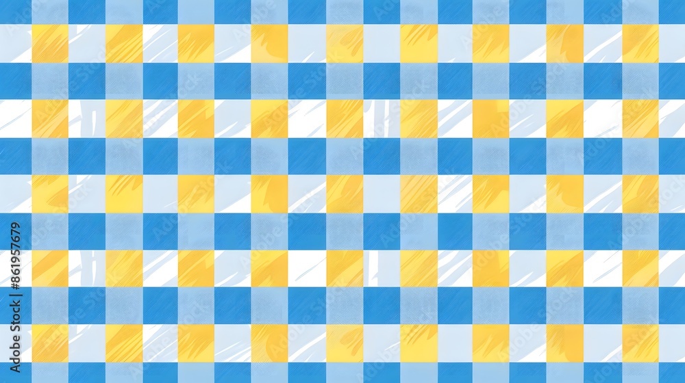 Yellow Gingham Style Pattern Tile Blue white gingham cloth vector. Checkered tablecloth pattern. Traditional plaid seamless vector texture. Gingham plaid pattern. Yellow Gingham Style Pattern Tile Blue white gingham cloth vector. Checkered tablecloth pattern. Traditional plaid seamless vector texture. Gingham plaid pattern.