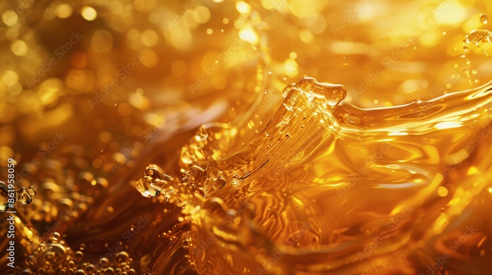 Golden liquid splash with sparkling details Golden liquid splash with sparkling details