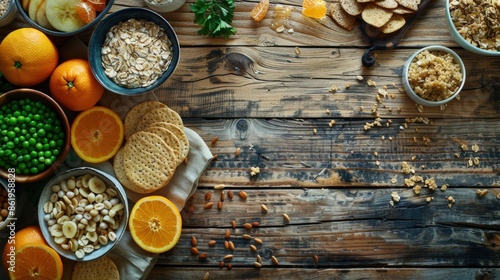 Assortment of Healthy Carbs on Rustic Wooden Table
