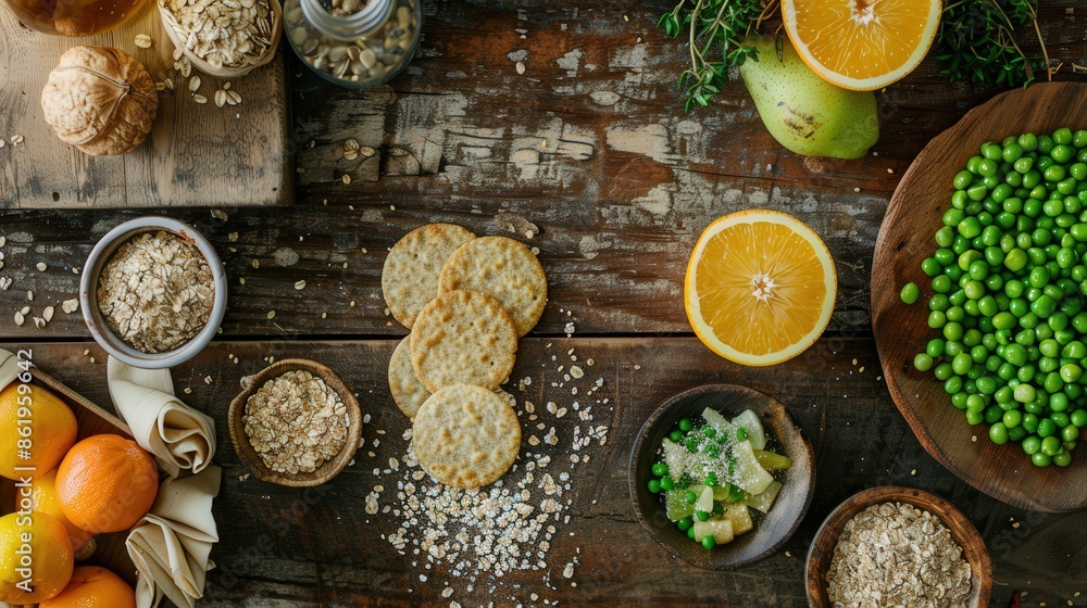 Assortment of Healthy Carbs on Rustic Wooden Table Assortment of Healthy Carbs on Rustic Wooden Table