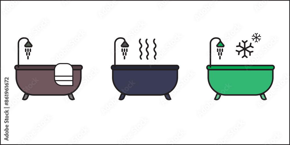 bathtub shower icon with three color bathtub shower icon with three color