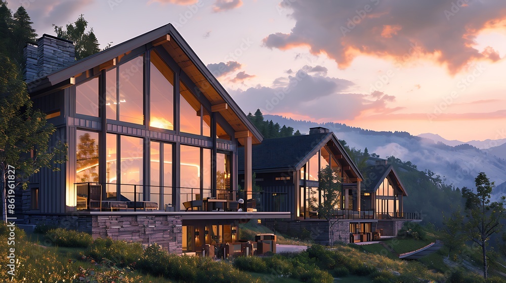 luxurious mountain resort where each chalet features a unique combination of vinyl siding and glass, maximizing views while maintaining warmth and privacy luxurious mountain resort where each chalet features a unique combination of vinyl siding and glass, maximizing views while maintaining warmth and privacy