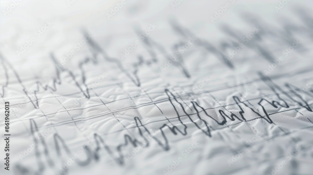 Close-up of an electrocardiogram printout on white background, medical and health concept Close-up of an electrocardiogram printout on white background, medical and health concept