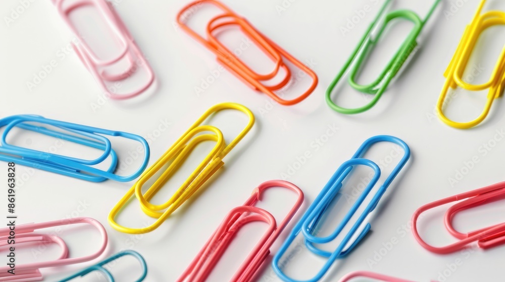 Colorful paper clips on a white backdrop Display Slide Colorful paper clips on a white backdrop Display Slide