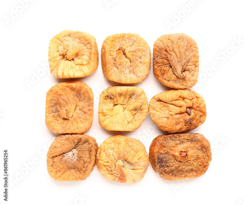 Many sweet dried figs on white background