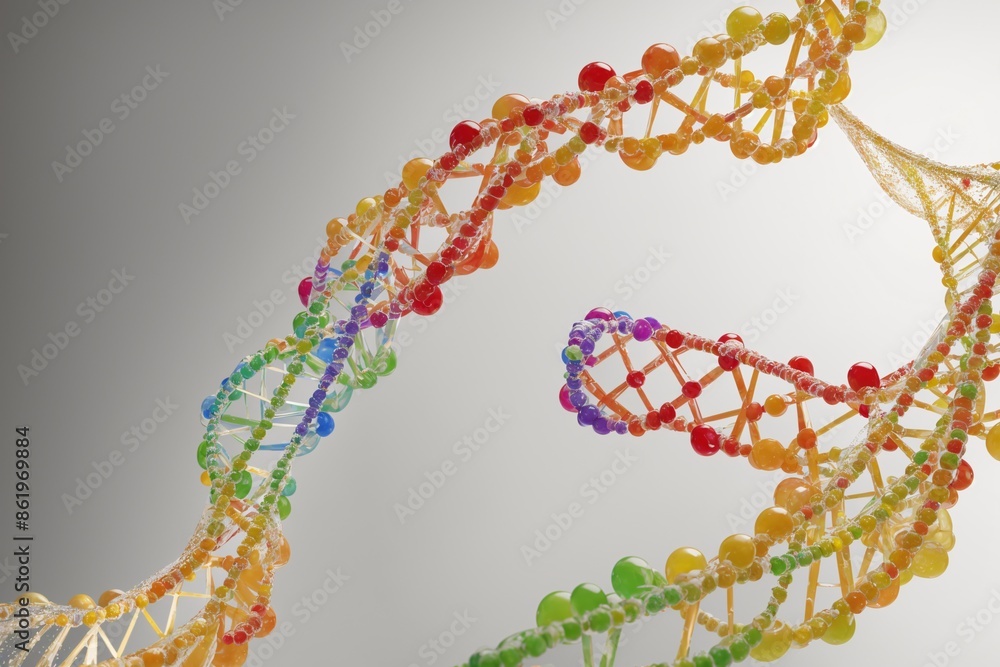 Obraz premium Fruit juice splash forming DNA helix, science visual on white backdrop