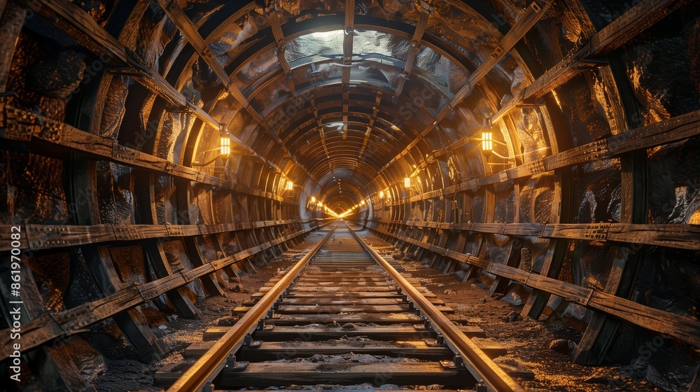 Underground Mining Tunnel with Industrial Lighting Underground Mining Tunnel with Industrial Lighting