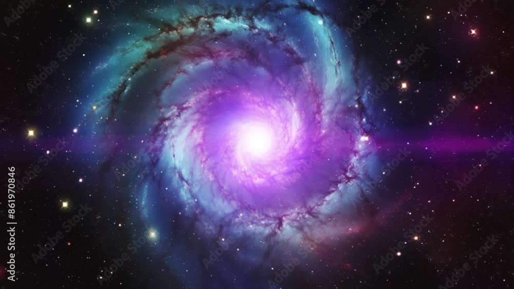 A spiral galaxy with a bright quasar in the center. A spiral galaxy with a bright quasar in the center.