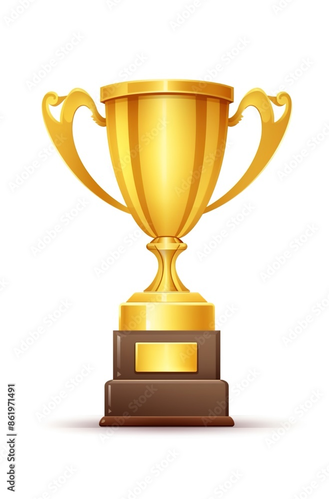 A golden trophy, simple and elegant style, with black base on white background. A golden trophy, simple and elegant style, with black base on white background.