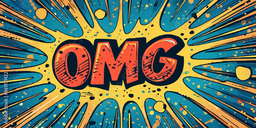 VIntage retro comics boom explosion with text "OMG" inside. Crash bang cover book design with light and dots.