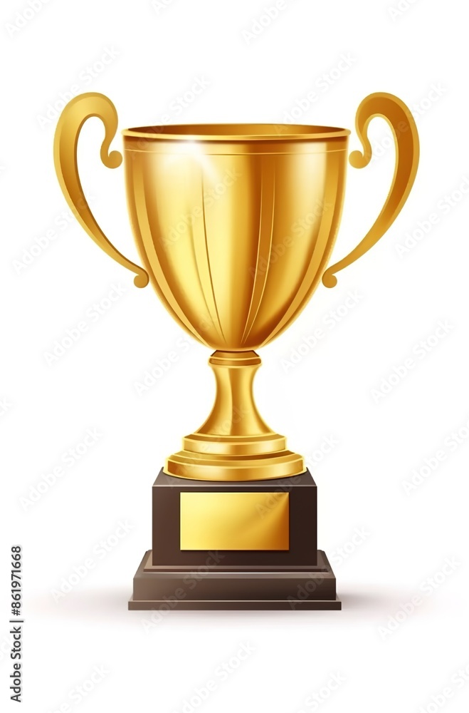 A golden trophy, simple and elegant style, with black base on white background. A golden trophy, simple and elegant style, with black base on white background.