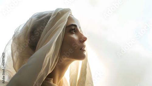 A peaceful scene with Mary and Jesus in a bright light