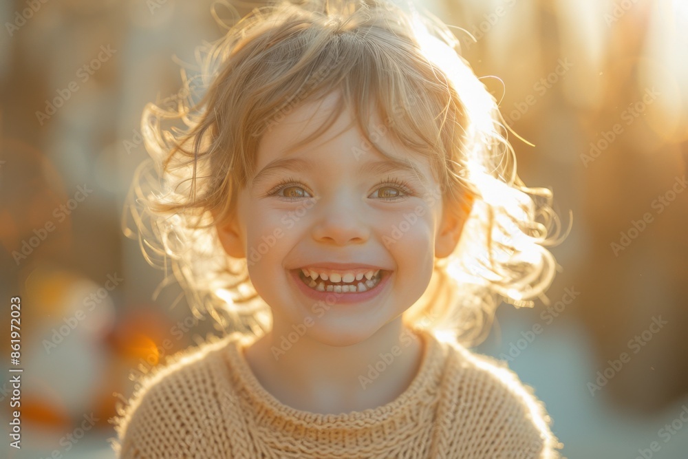 Smiling little girl with blonde hair and a sweater on Smiling little girl with blonde hair and a sweater on
