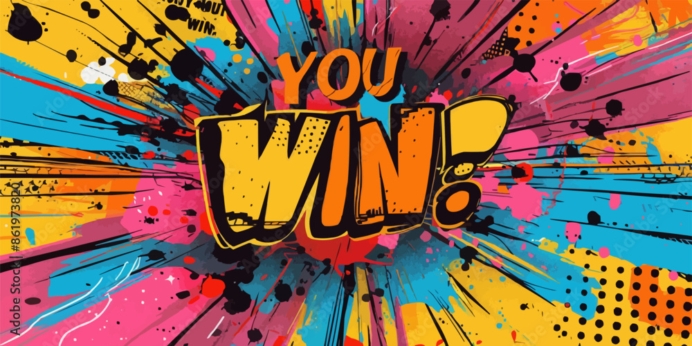 Fototapeta premium WIN poster has a vibrant and energetic feel, with a splash of color
