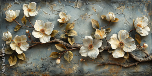 panel wall art, wall decoration, marble background with flowers designs