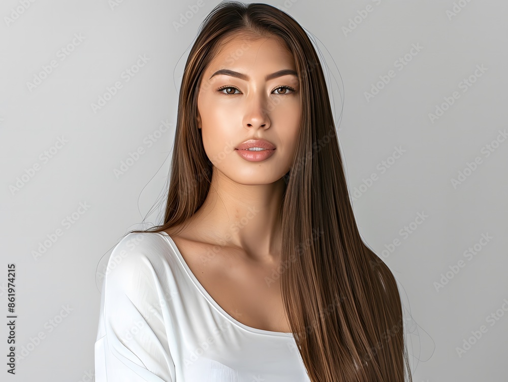 Beautiful Latina Woman with Long Brown Hair in White Top Beautiful Latina Woman with Long Brown Hair in White Top