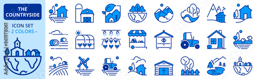Icons in two colors about the countryside