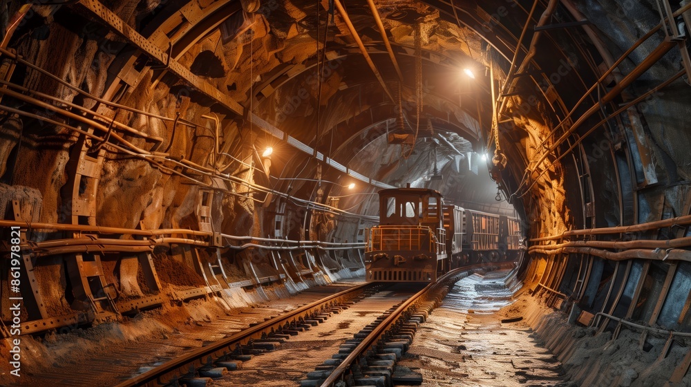 Underground Mining Tunnel with Industrial Lighting Underground Mining Tunnel with Industrial Lighting