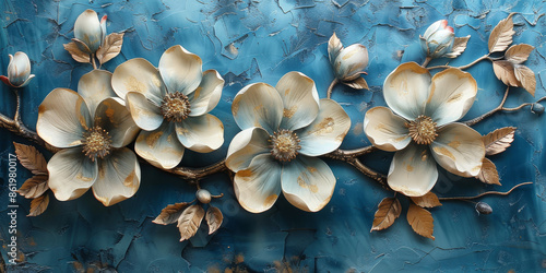 panel wall art, wall decoration, marble background with flowers designs © VertigoAI