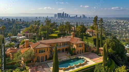 Elegant Los Angeles Mansion with Sweeping City Views from Above: Aerial Photography, High-End Real Estate