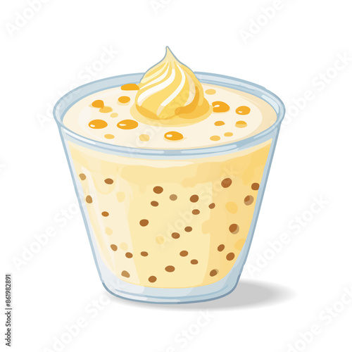 Tapioca Pudding icon on white background. Happy Tapioca Pudding Day, july 15. Calendar of july month on workplace. Cartoon vector illustration. Sweet asian food isolated icon.
