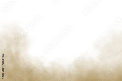 Dust sand cloud on a road from a car in top view. Dust cloud. Brown dusty cloud or dry sand flying with a gust of wind, sandstorm. Sand storm with dirt particles, polluted dirty brown air, smog. png
