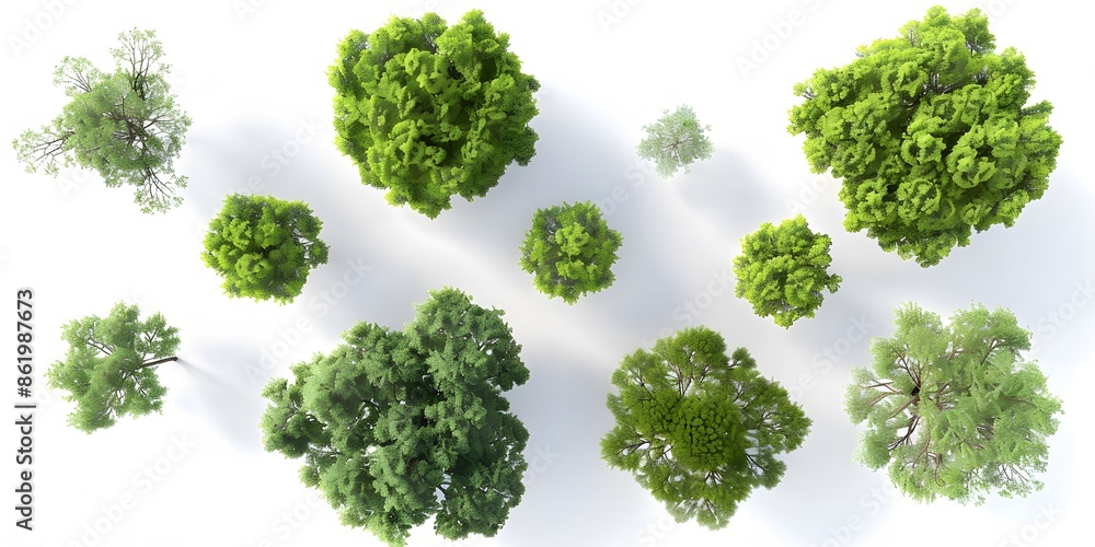 3D Trees Seen from Above on White Background 3D Trees Seen from Above on White Background