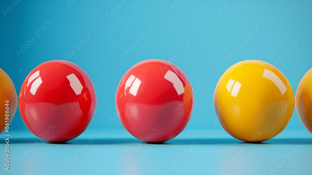 A row of red and yellow balls are lined up on a blue background A row of red and yellow balls are lined up on a blue background