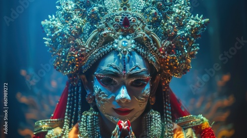 A Woman in Traditional Headwear With a Dramatic Face