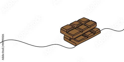 Continuous one line drawing of chocolate bar, Sweet candy hand drawn vector illustration.