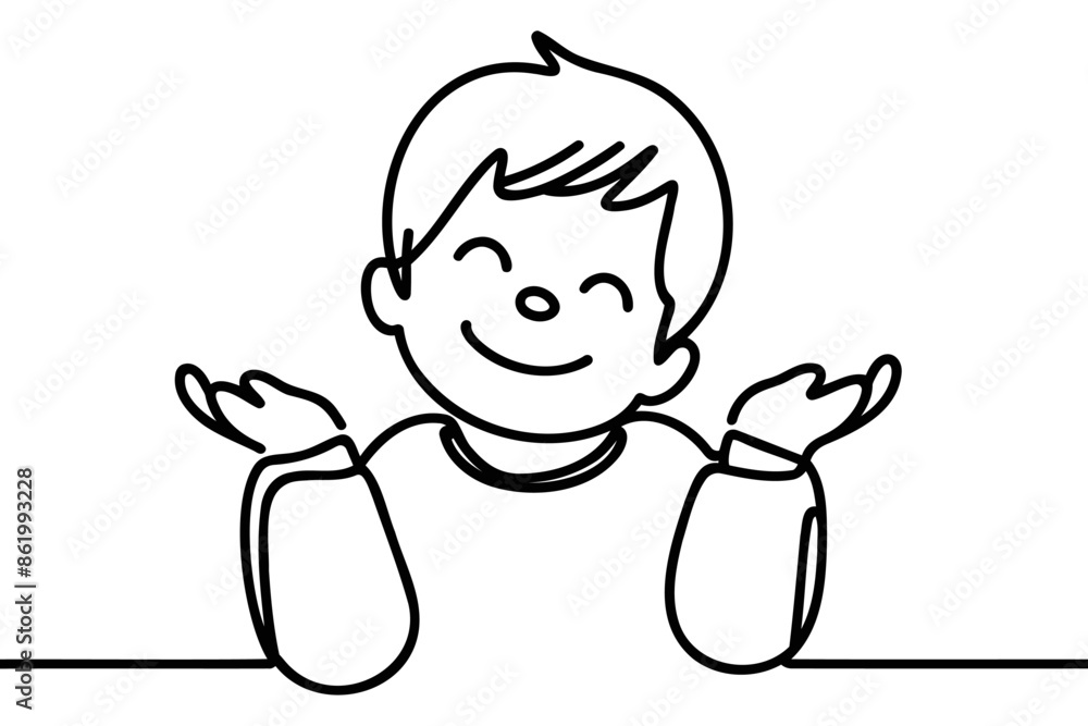 Continuous one line drawing. Happy kid. Vector illustration Continuous one line drawing. Happy kid. Vector illustration