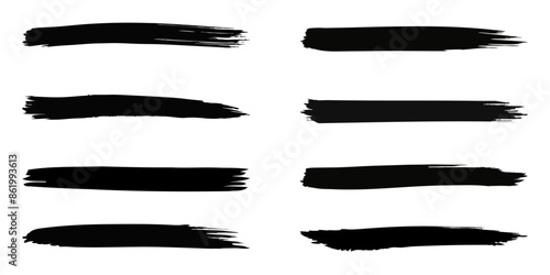 Brush strokes. Vector paintbrush set. Grunge design elements. Ink splatters. Grungy painted objects.