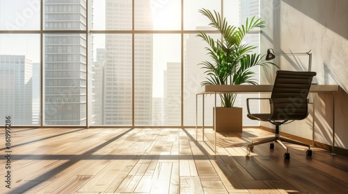 Modern Office Interior with City View © Berkah
