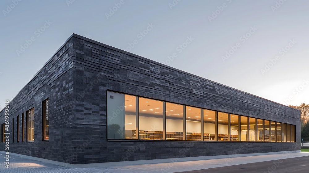 contemporary dance studio with an exterior of sleek, black bricks, reflecting the rhythmic beauty and dynamic movement that occurs within contemporary dance studio with an exterior of sleek, black bricks, reflecting the rhythmic beauty and dynamic movement that occurs within