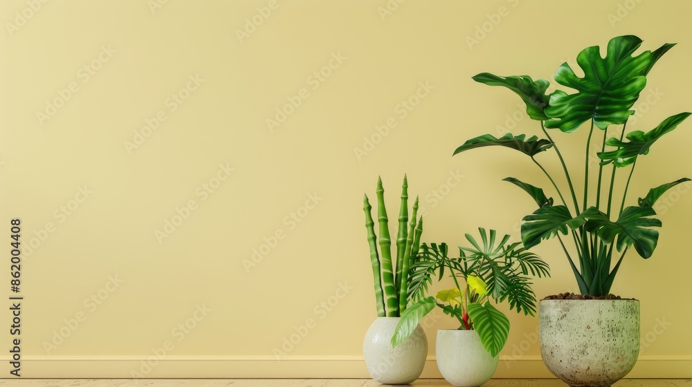 Collection of home plants Alocasias Philodendrons and Asparagus DIY photograph with empty space Collection of home plants Alocasias Philodendrons and Asparagus DIY photograph with empty space