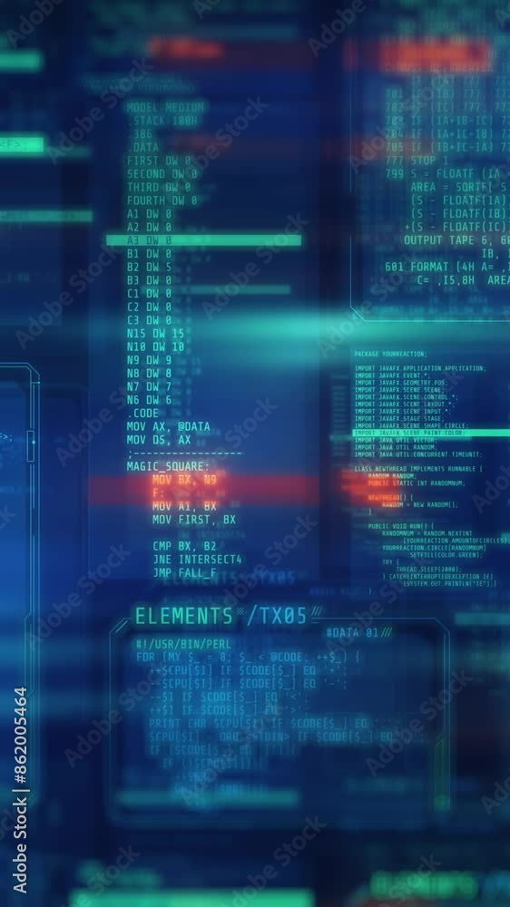 Animation of digital space filled with code. Animation of digital space filled with code.