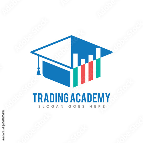 Trading Academy logo design. Abstract Toga hat and statistics charts combination symbol concept.
