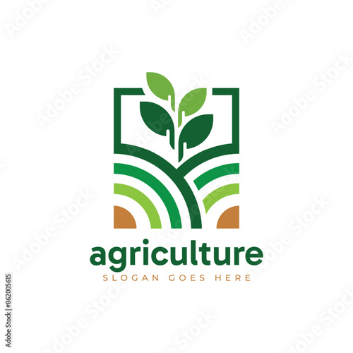 Minimalist Agriculture business logo design. Modern crop field and green leaf combination.