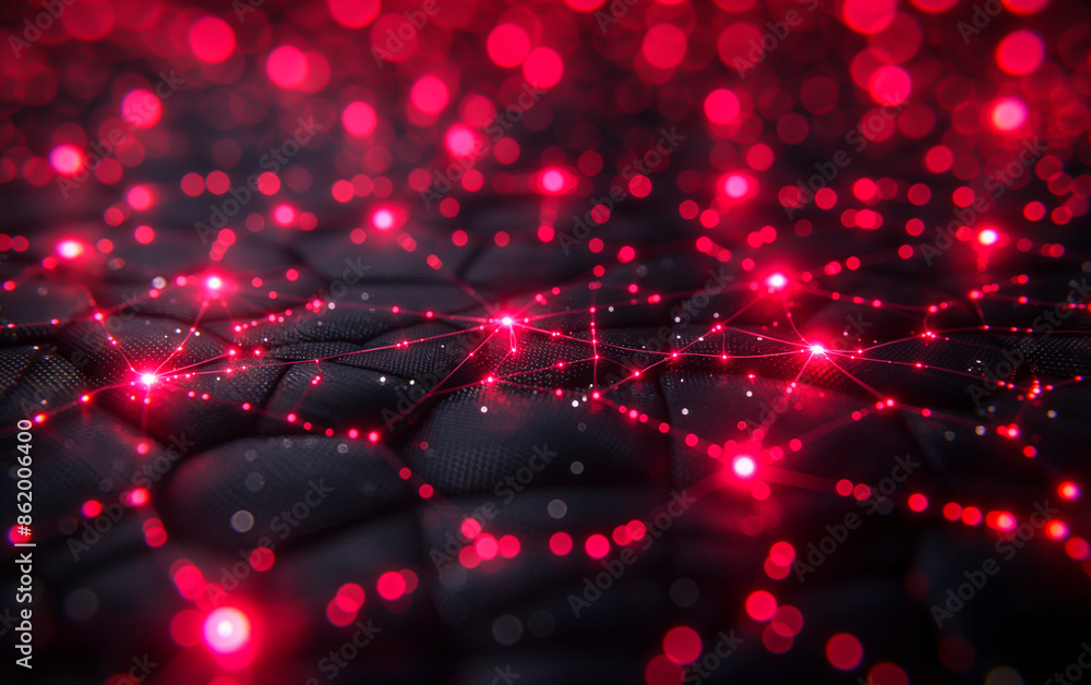Abstract Red Network Connections on Dark Background