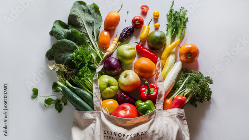 Fresh fruits & Vegetables coming out of bag - Generative AI