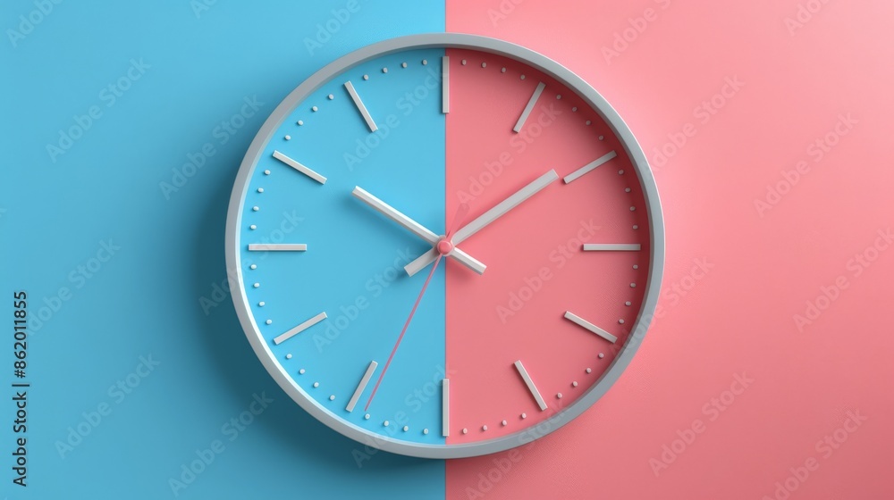 Minimalist clock with blue and pink background Minimalist clock with blue and pink background