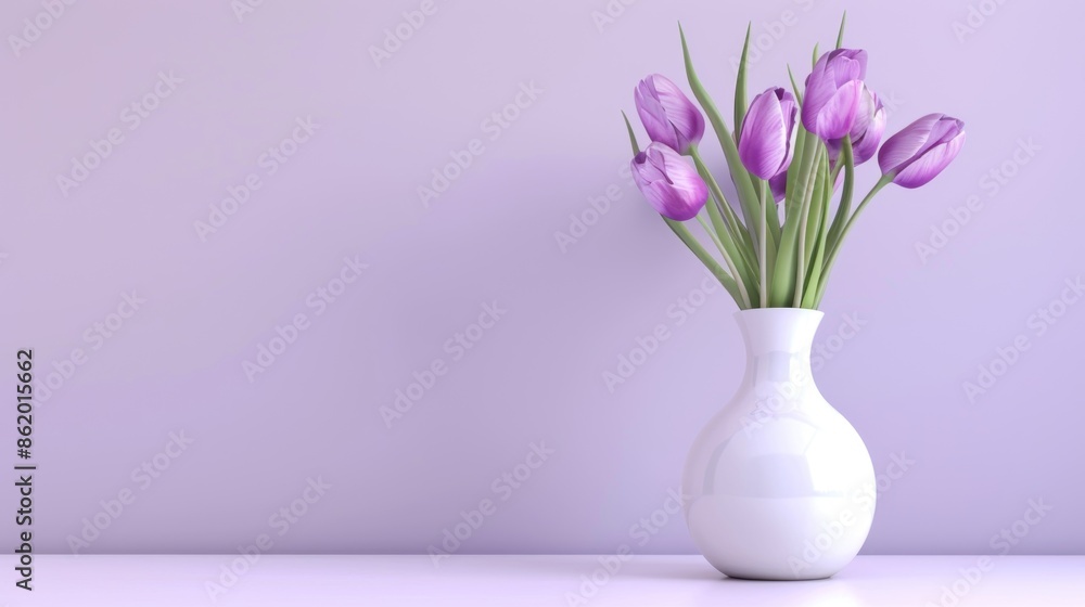 Purple Tulips in a White Vase Against a Lavender Wall Purple Tulips in a White Vase Against a Lavender Wall