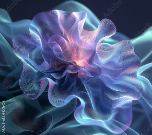 Abstract Colorful Flower With Shimmering Petals on Black Background
