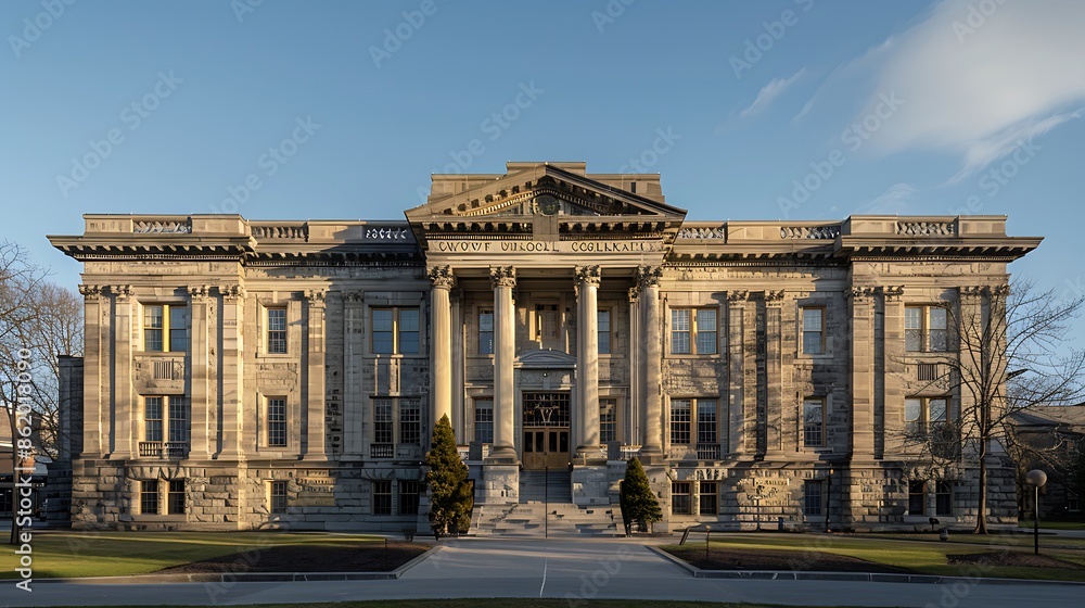Obraz premium historic stone courthouse, its majestic facade standing as a symbol of justice and resilience through the ages