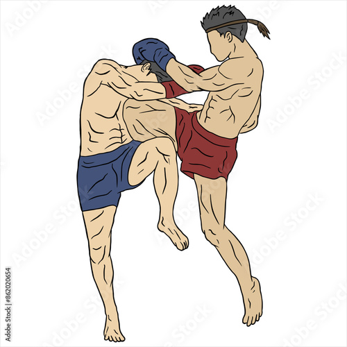 illustration vector kick boxing muay thai poster style	
