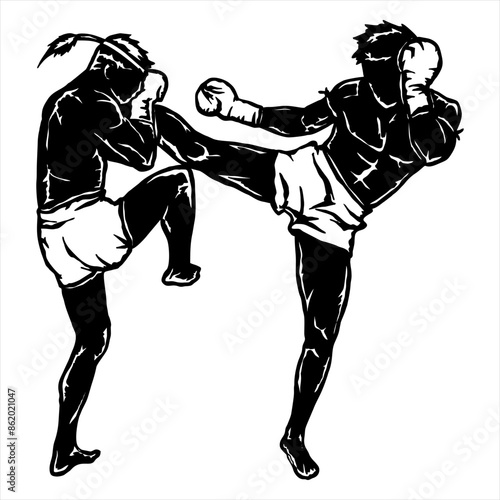 illustration vector kick boxing muay thai poster style	
