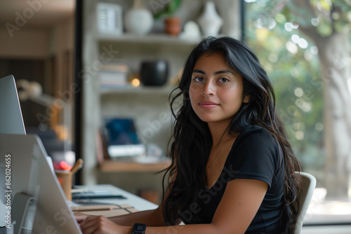 Photography of young mexican entrepreneur in the early stages of starting brand or business.