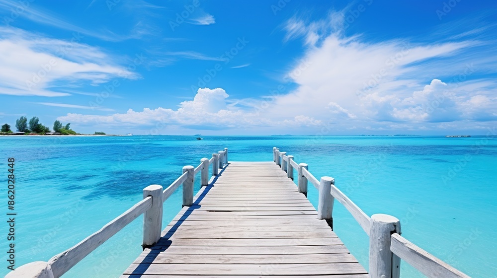 Wooden Pier Extending into a Clear Blue Ocean