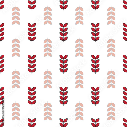 seamless repeat pattern with simple red leaf motifs on a white background perfect for fabric, scrap booking, wallpaper, gift wrap projects