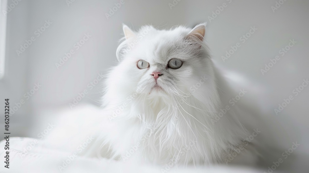 Fototapeta premium White Persian cat photo on white background with blur